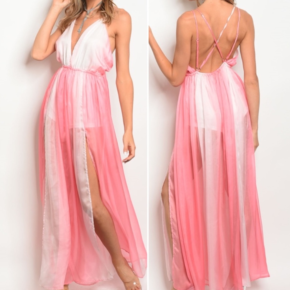 CREAM & PINK MAXI DRESS